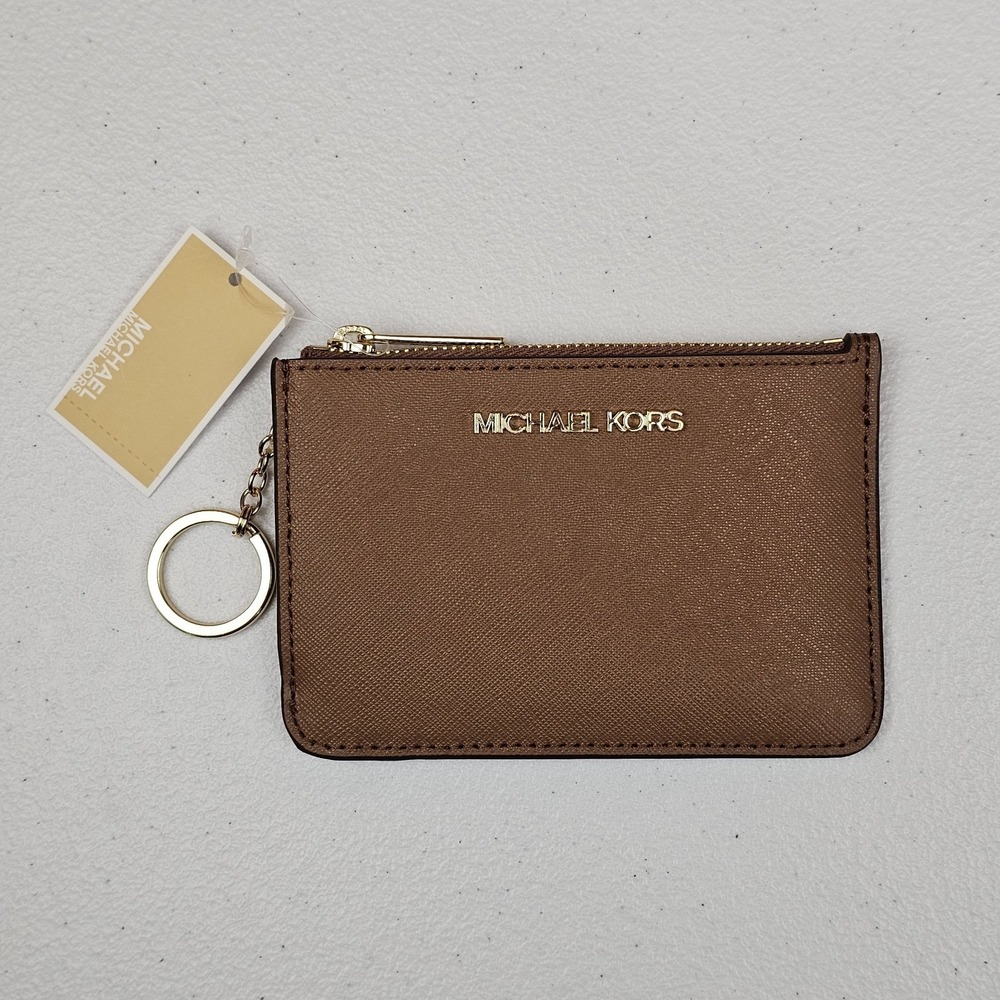 Michael Kors Jet Set Travel Small Leather Top Zip Coin Pouch With ID Luggage